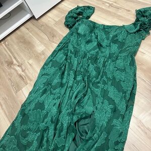 Azazie Green Floral Lace Maxi Dress